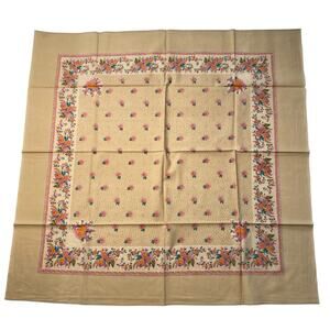 New Souleiado Charles Demery Cotton Scarf Large Square Beige Pink Floral 34"x36"